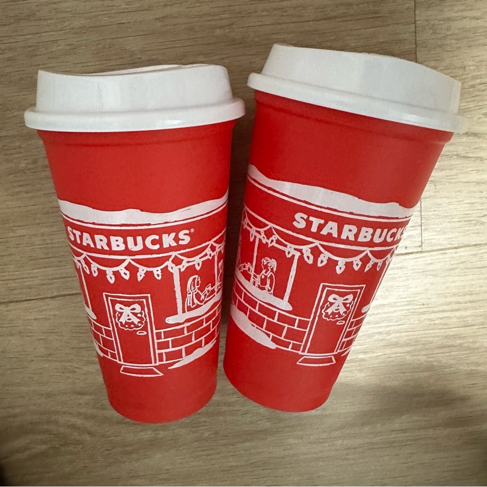🆕 Starbucks Christmas 2025 Red Cup Day - 16oz Holiday Reusable Coffee Cup X2